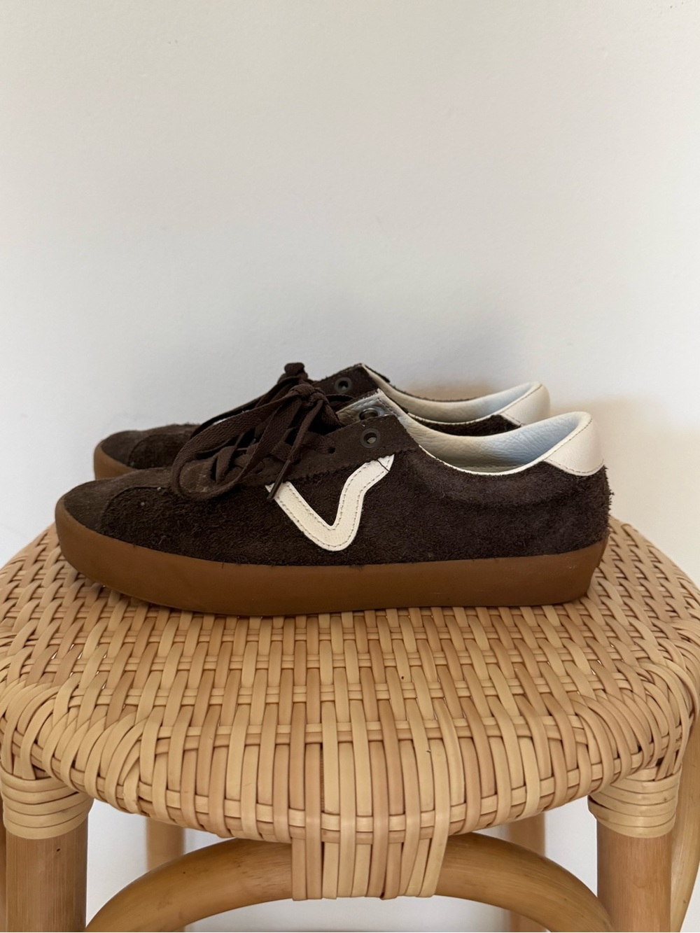 Vans Men's Dark Brown Suede Sneakers with White Accents